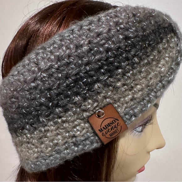 Starry night sparkle, winter headband/ear, warmer, 4” x 22”, gray tones - Picture 5 of 8